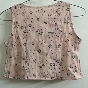 Blush Pink Floral Sleeveless Crop Top - M/L