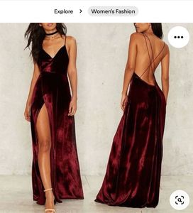 Shein Velvet Front High Slit Backless Maxi Gown