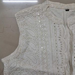 White Embroidered Sleeveless Jacket