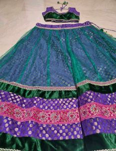 Velvet Net Lehnga Choli With Dupatta