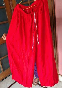 Red Plazo Pant With Pockets