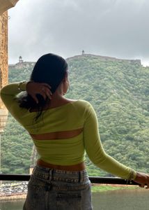 LIME GREEN RIBBED SQUARE NECK TOP