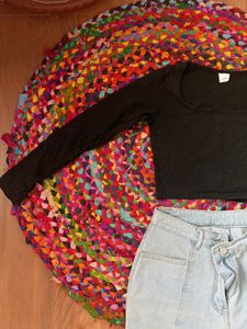 XS Black Square Neck Crop Top