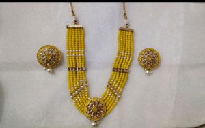 Mustard Colour Necklace With Earings