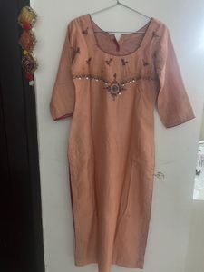 Embroidered Peach Silk Suit