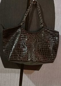 Crocodile Embossed Tote with Chain Straps