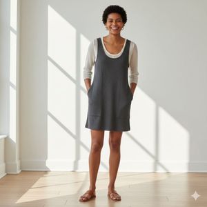 Gray Sleeveless Dress with White Top