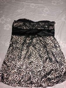 :Leopard Print Strapless Tube Top