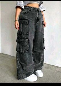 Acid Wash Black Cargo Jeans