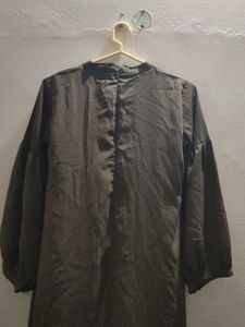 Olive Green Bishop Sleeve Mini Dress