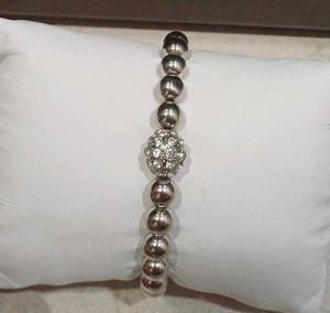 Silver Beaded Bracelet with Crystal Ball