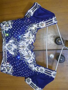 Embroidered Blue Velvet Blouse
