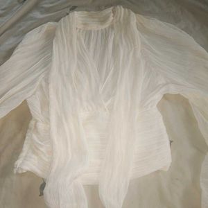 Zara Cream High Neck Pleated Top