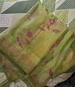 Green Floral Print Saree