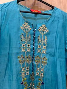 Embroidered Turquoise Blue Kurta