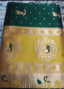 New Gold&amp; Green Saree&amp; Blouse Pc