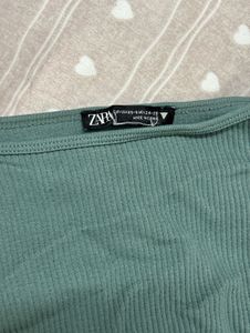 Zara Green Ribbed Cropped Tank Top