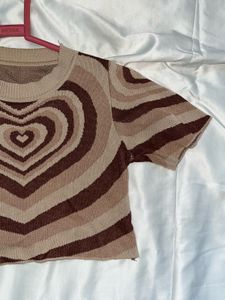 Retro Heart Print Knit Top