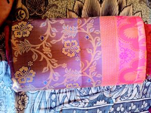 Elegant Floral Saree with Pink Border