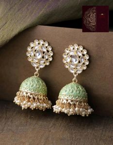 KALINI Gold Plated Jhumka Earrings With Kundan