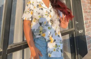 Floral Print Tie-Front Blouse