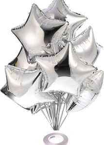 Pack Of 10 Silver Star Shaped foil Balloon