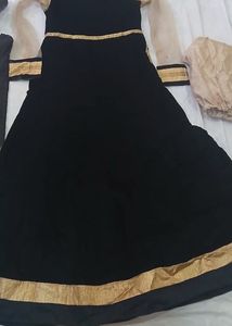 Black &amp;golden Combination Havey Work Gown