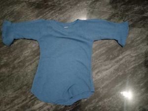 Blue Button-Down Puff Sleeve Top