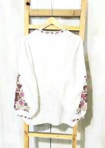 Embroidered White Tunic Top Size-40