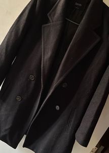 Black Wool Blend Overcoat Mid Thigh Length
