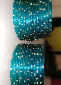 Teal Glass Bangles - Set of 12