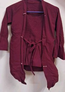 Maroon Top & Cardigan Set