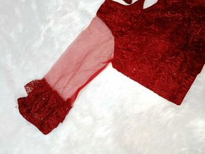 Maroon Net Sleeve Blouse
