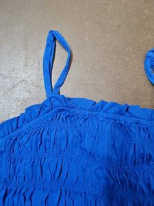 Blue Smocked Crop Top