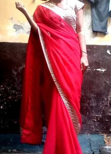Elegant Red Saree With Blouse