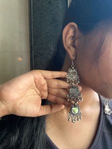 Oxidised Silver Mirror Long Dangle