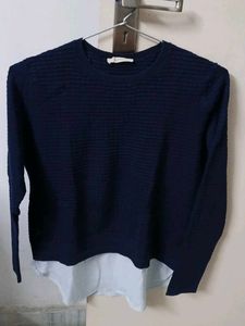 Navy Blue Textured Knit Top