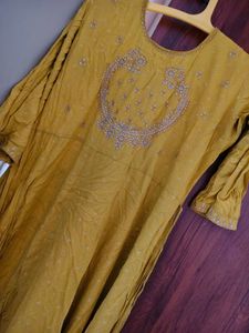 Mustard Embroidered Kurta