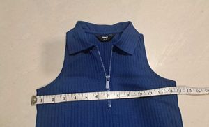 Navy Ribbed Zip-Up Sleeveless Top