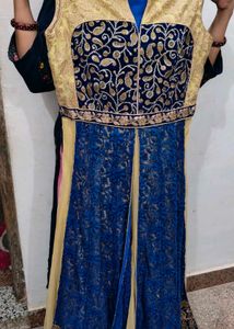 Blue &amp; Gold Embroidered Fabric