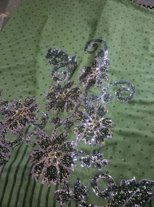 Green &amp; Black Worked Saree...