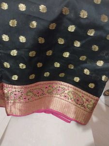 Elegant Bright Black N Pink Saree