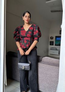 Floral Puff Sleeve Peplum Top
