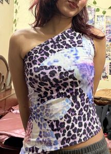 Yk2 One-Shoulder Animal Print Top