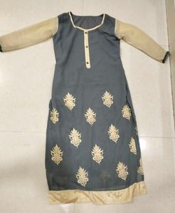 Gray & Gold Embroidered Kurti