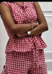 Cherry Gingham Bow set playsuit