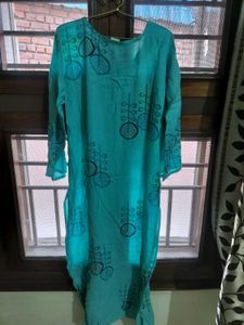 White Patterned Sharara With Skyblue Kurta
