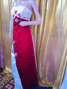 Elegant Red &amp; White Embroidered Gown
