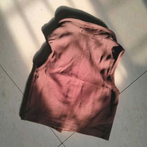 Brown Button-Up Crop Top