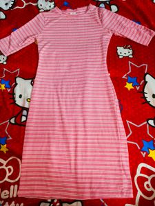 Pink Striped Midi Dress